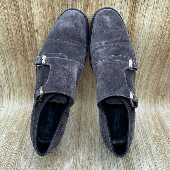 John Varvatos Double Monk Strap Men's Size 10.5 Grey Suede Shoes Made In Italy